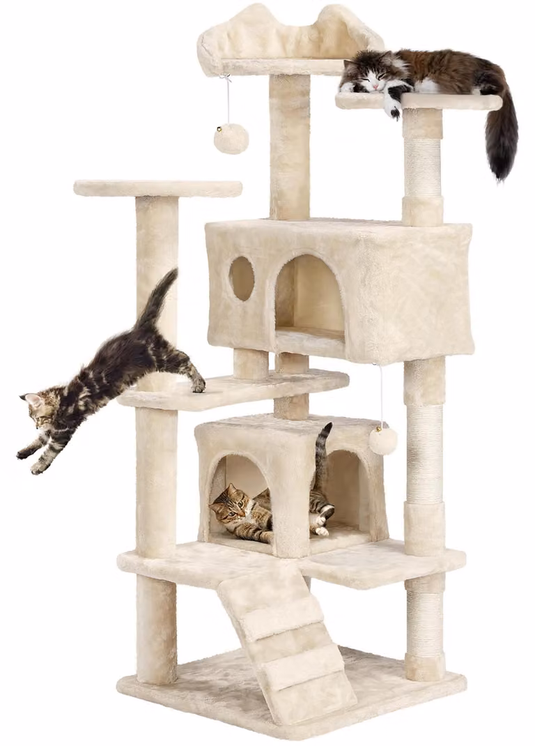 Yaheetech, albero per gatti alto 139 cm, robusto, con 2 rifugi, color beige