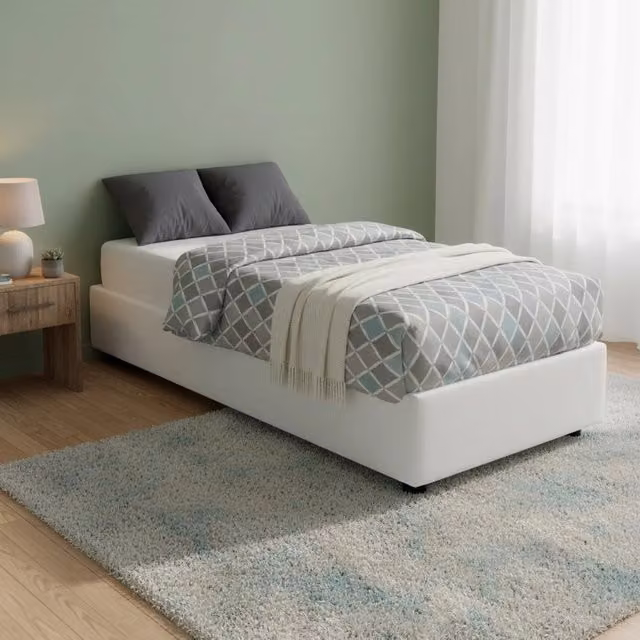 Letto Singolo Talamo Italia con Materasso in Schiuma e Base a Sollevamento, Bianco, 90x200 cm – 1