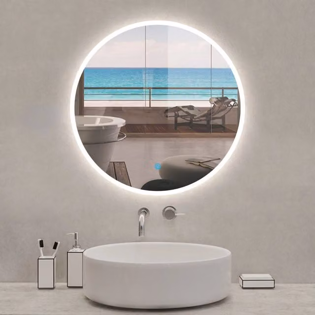 Specchio da bagno rotondo Aica con LED e antiappannamento, bianco, L: 90 cm, H: 90 cm