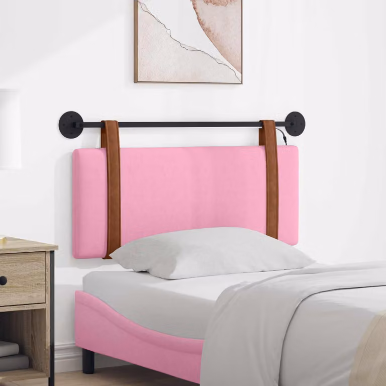 Testiera per letto sospesa vidaXL con luce LED integrata in similpelle rosa