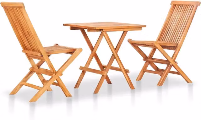 Set da Bistrot vidaXL in Legno di Teak con 3 Cuscini Grigi per Giardino e Terrazzo