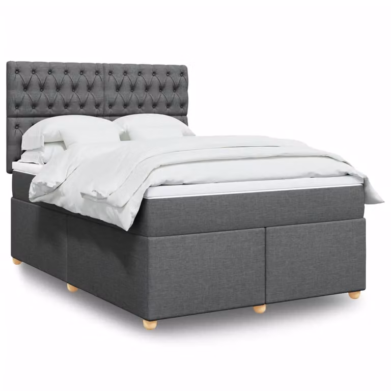 vidaXL Giroletto a Molle con Materasso Ibrido in Tessuto Grigio e Bianco L/P/H: 160 x 200 cm