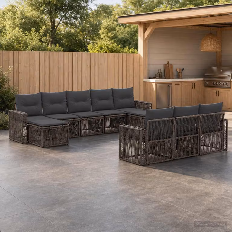 Set Divano da Giardino vidaXL 10 pz in Polyrattan Grigio e Antracite con Cuscini e Struttura in Acciaio