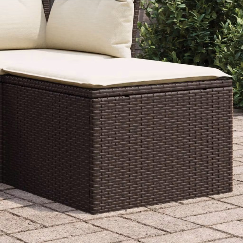 Sgabello da giardino vidaXL in polyrattan marrone con cuscino bianco, L/P/H: 55 x 55 x 37 cm