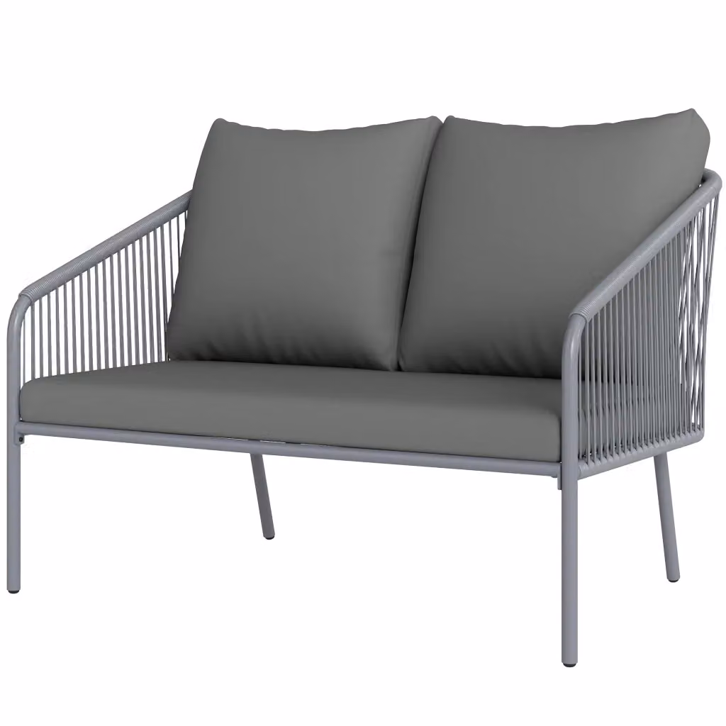 Divano da giardino Minimal a 2 posti in polyrattan con cuscini e braccioli, Grigio, L: 112 cm, P: 72 cm, H: 76 cm – 2