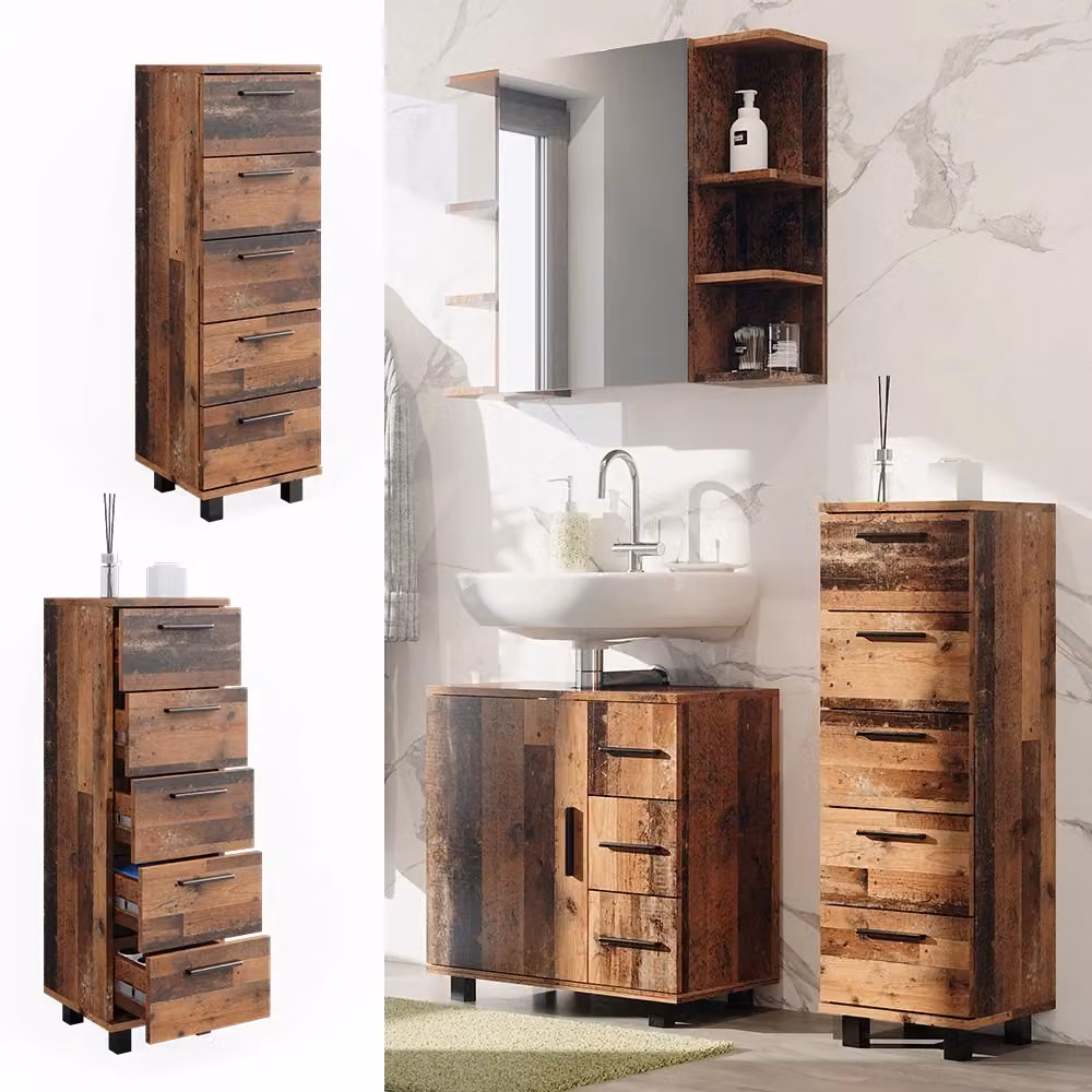 Mobiletto bagno Vicco Ilias in rovere rustico marrone con 5 cassetti L: 30 cm, H: 95 cm – 2