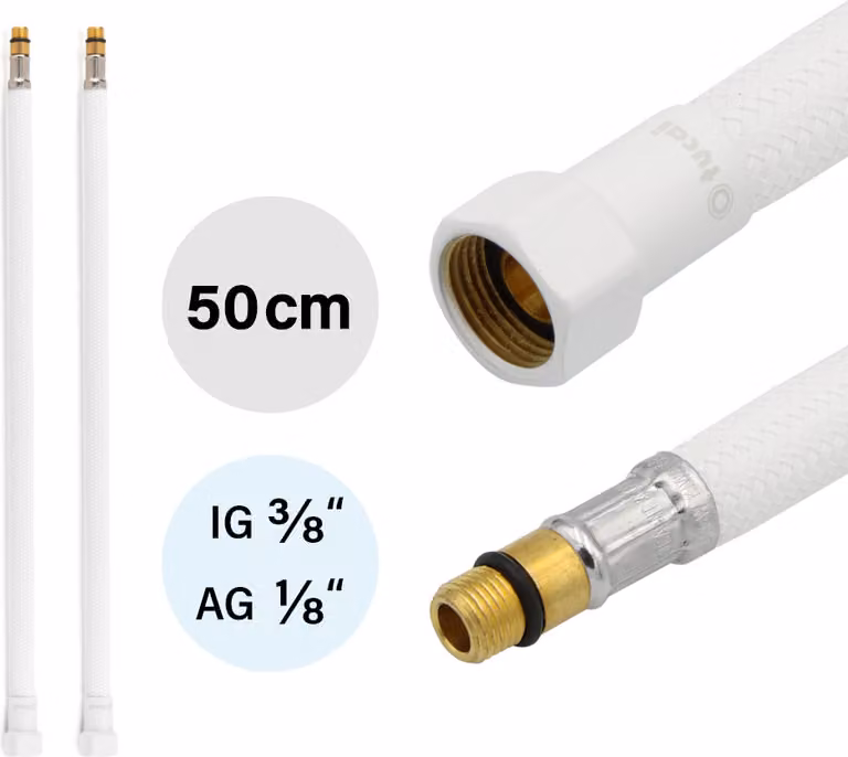 2 tubi flessibili DN8 IG 3/8"-M10x1 500 mm bianco e bianco opaco