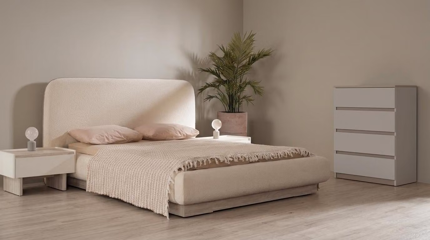 Comodino da notte Bett, beige, design moderno, parte di un set per camera da letto elegante