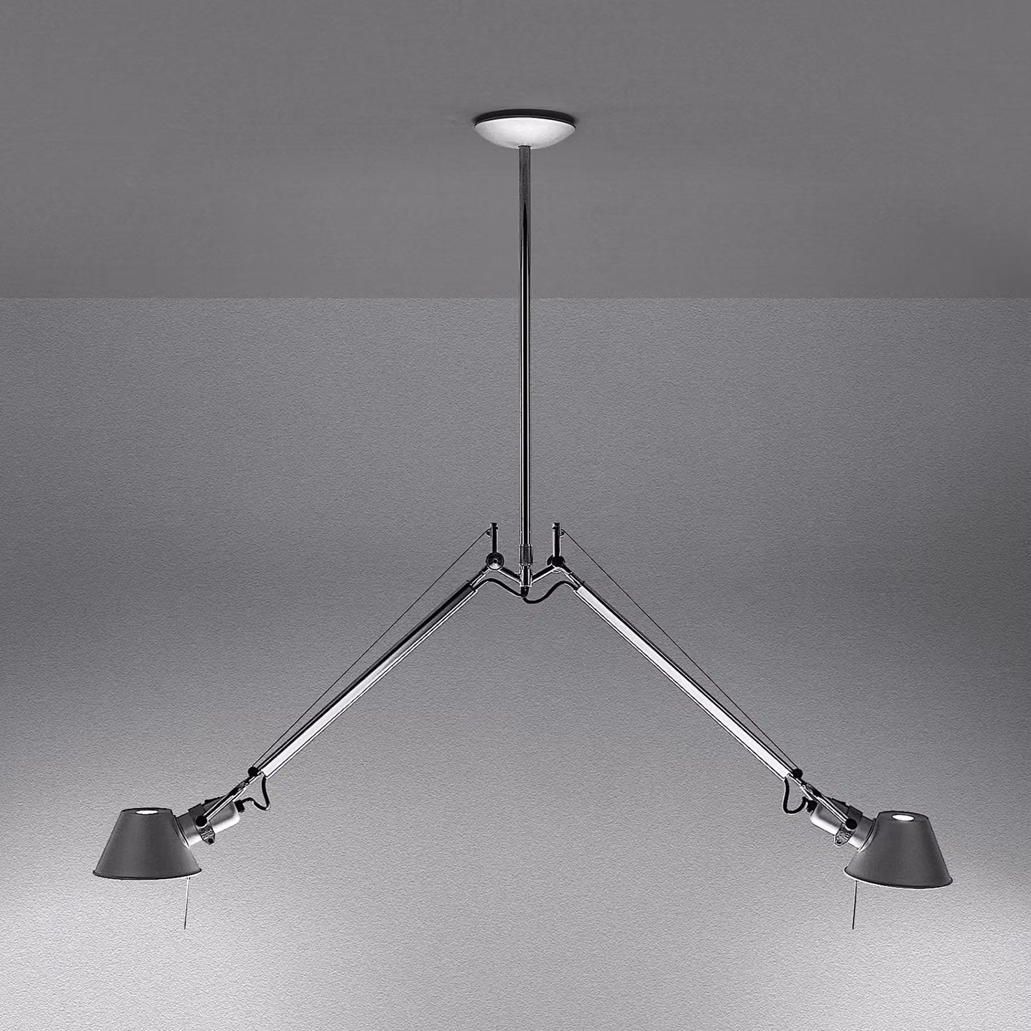 Artemide Lampada a sospensione Tolomeo 2 Bracci, dimmerabile, Alluminio / Grigio / Zincato, Soggiorno / Sala da pranzo, Alluminio, Design, Lampada a sospensione