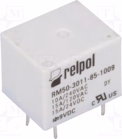 1x Relè: elettromagnetico, 10A. Bobina: 9VDC, massimo 277VAC. Modello: RM50-3011-85-1009. Elettrico