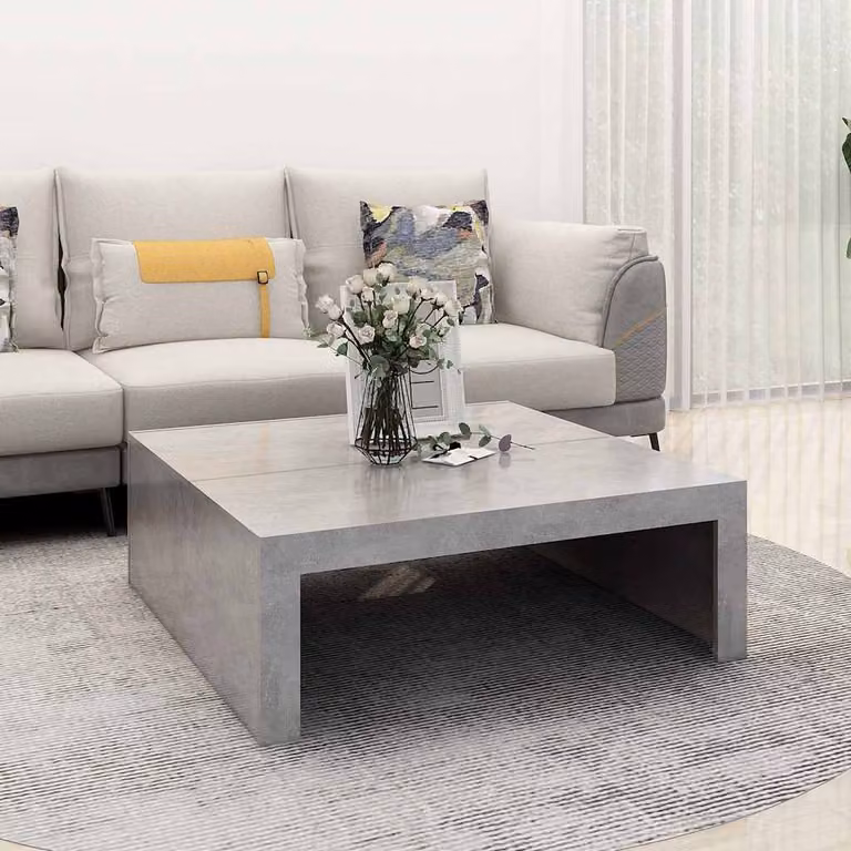 vidaXL Tavolino da salotto moderno in legno e composito, Grigio Cemento, L/P/H: 100 x 100 x 35 cm