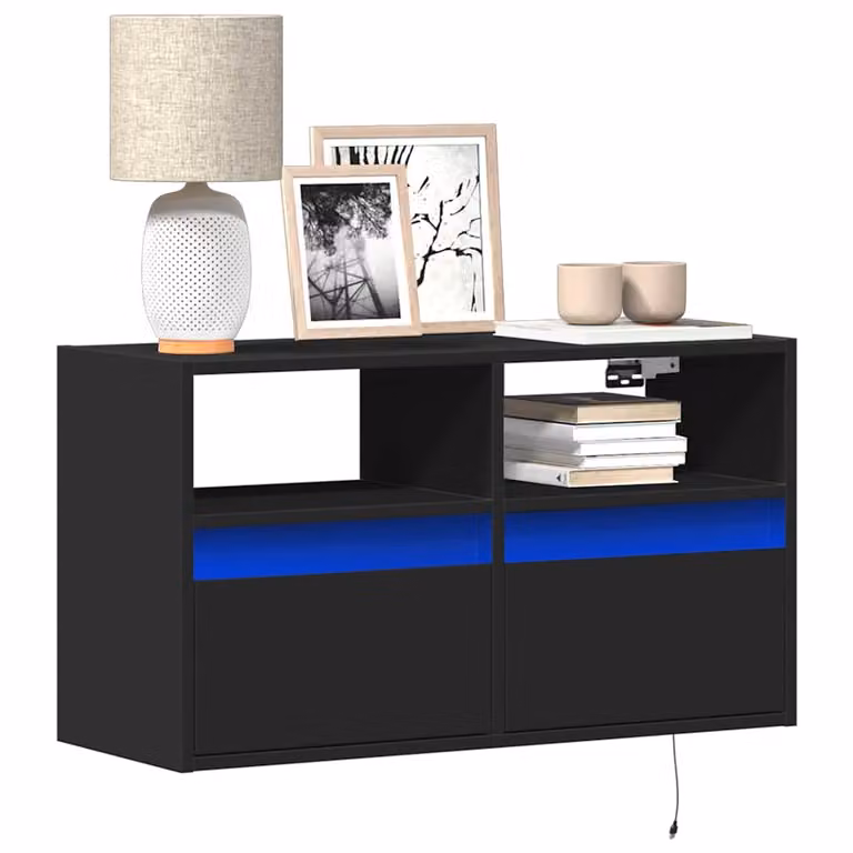 Mobile TV a parete vidaXL con luci LED integrate, nero, L 80 cm x P 31 cm x H 45 cm