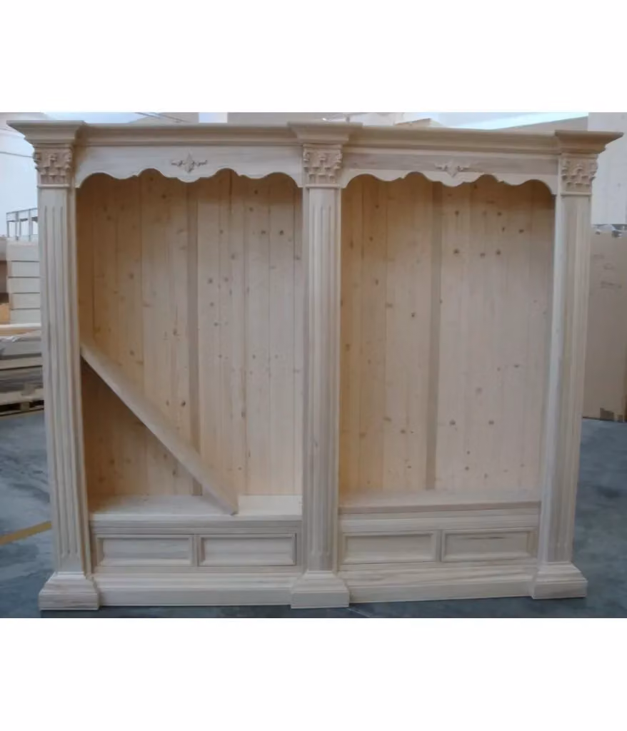 Libreria in legno di abete stile corinzio color noce Mobili 2G L: 254 cm, P: 49 cm, H: 211 cm – 5