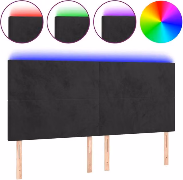 Testata del letto con illuminazione LED e porta di ricarica USB in velluto nero L: 180 cm, P: 5 cm, H: 118/128 cm – 1