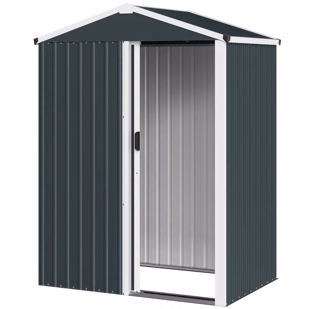 Casetta da Giardino Outsunny in Acciaio Zincato Grigio con Porta Scorrevole e Serratura – 2