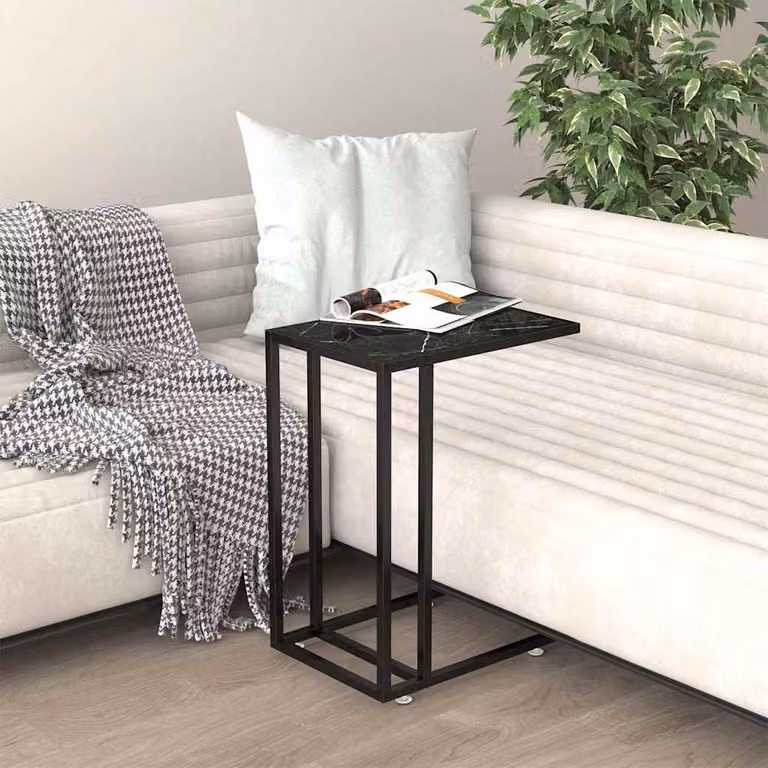 vidaXL Tavolino per Computer Modern con Piano in Marmo Nero e Vetro Temperato, L 50 cm x P 35 cm x H 65 cm