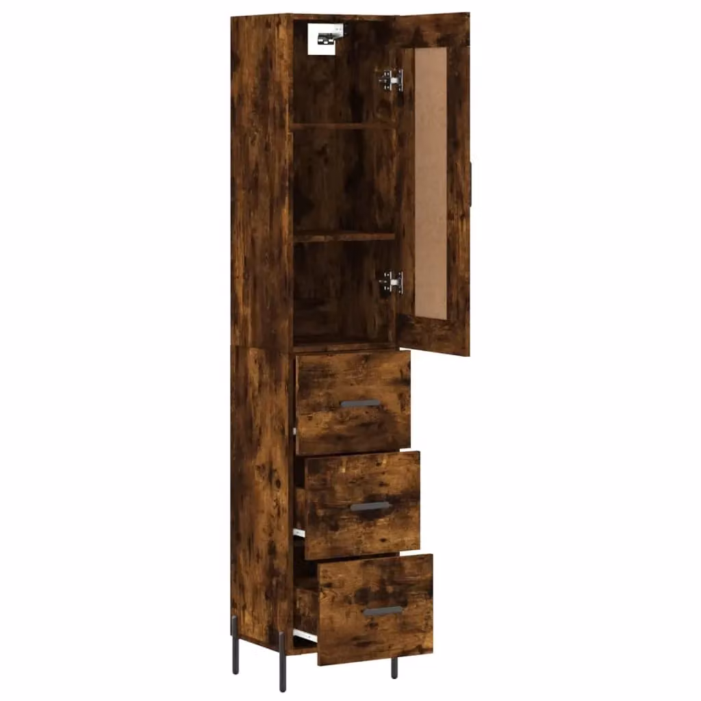 Buffet credenza con cassetti e ante per cucina e soggiorno in legno ingegnerizzato marrone H: 180 cm, L: 34,5 cm, P: 34 cm – 2