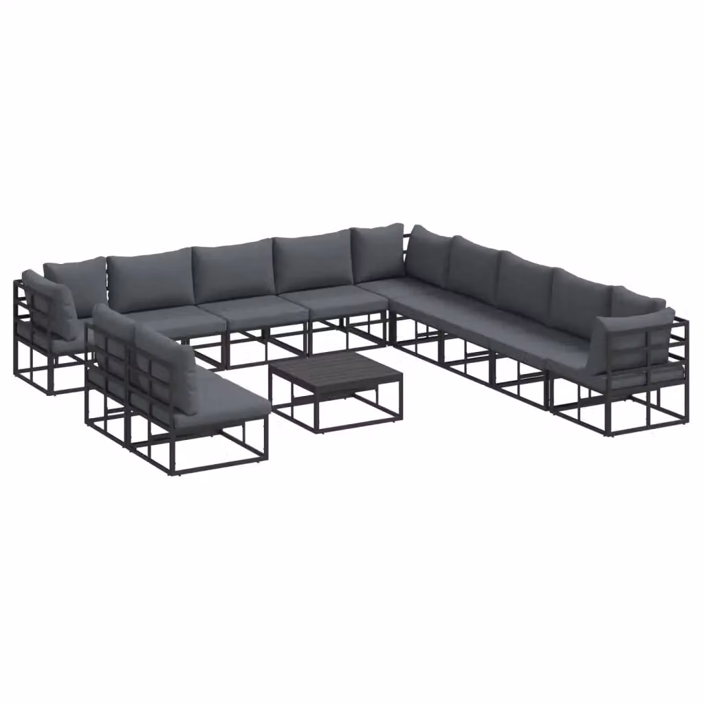 Set Divano da Giardino a L vidaXL in Alluminio Verniciato Antracite e Nero con Tavolino e Cuscini – 2