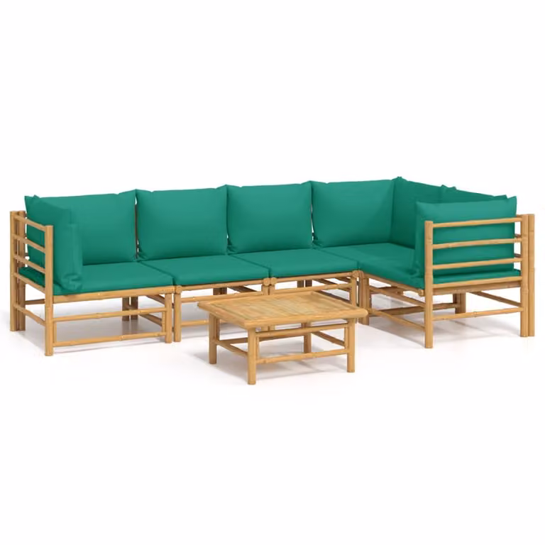 Set Salotto da Giardino 6pz con Cuscini Verdi Bambù