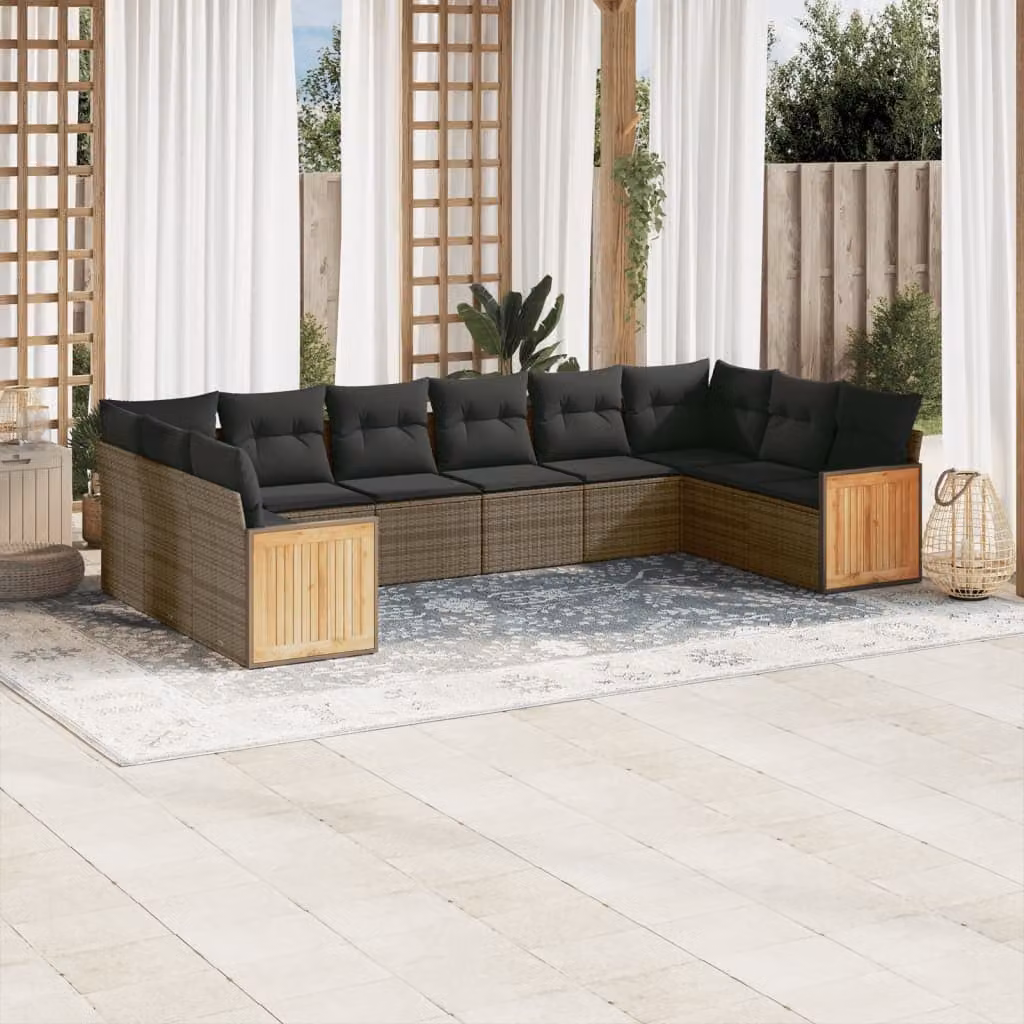 Set Divano da Giardino vidaXL 10 pz in Polyrattan Grigio con Cuscini e Struttura in Metallo