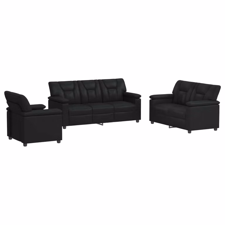 Set di 3 divani vidaXL moderni in similpelle nera con struttura in metallo per il tuo soggiorno