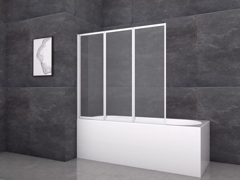 MARWELL Schermo da bagno pieghevole White Light - 3 pannelli, 130x120cm - Cabina doccia in vetro trasparente