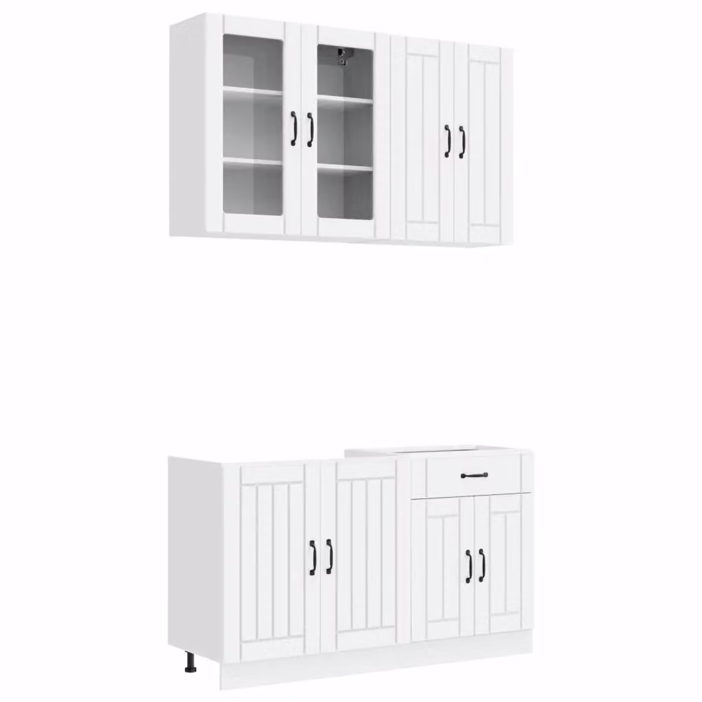 Unità Cucina Moderna vidaXL Bianca con Ante in Vetro e Cassetti in MDF – 2