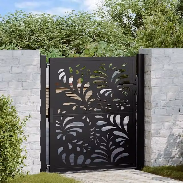 Cancello singolo da giardino vidaXL in acciaio nero con design ondulato L: 106 cm, H: 105 cm, P: 10 cm – 1