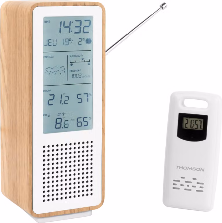 Thomson Altoparlante Bluetooth Con Stazione Meteo E Radio FM WS102TWH 15W Bianco/Legno