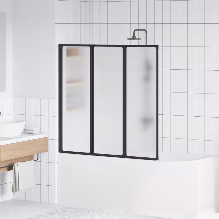 Parete doccia pieghevole vidaXL in alluminio e plastica, effetto satinato, Nero/Bianco, L: 120 cm, P: 2 cm, H: 117 cm