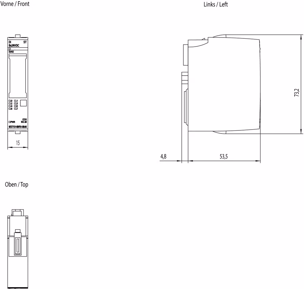Siemens 6ES7131-6BF01-2BA0, interno, grado di protezione IP20, multicolore, , RoHS e REACH, dimensioni 73 mm, peso 400 g