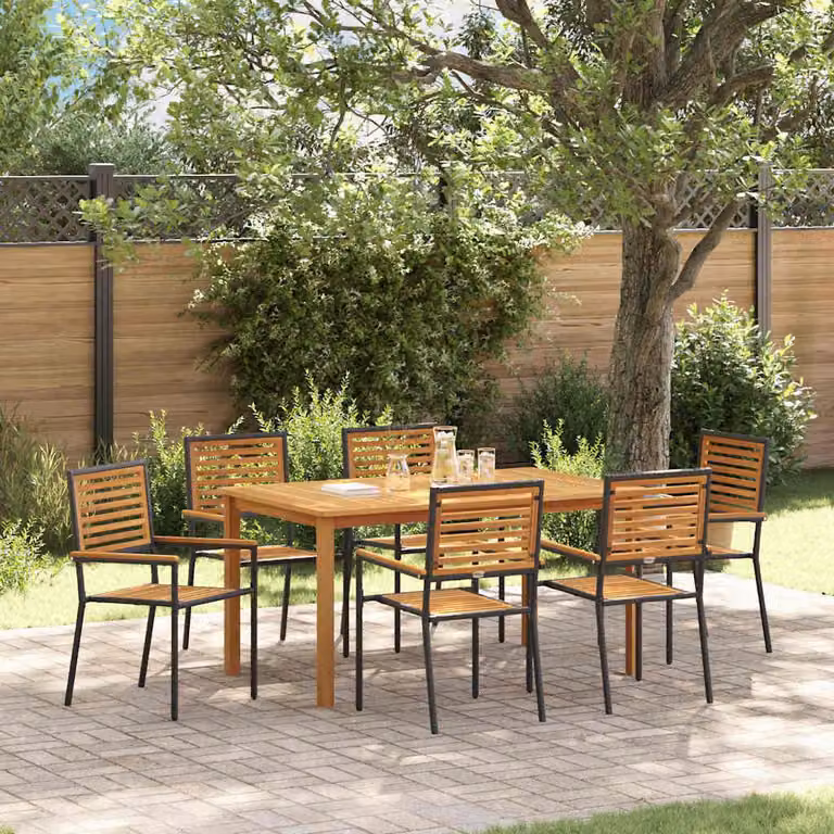Maison Exclusive - Set da pranzo per esterno, 7 pezzi, legno massello di acacia nero