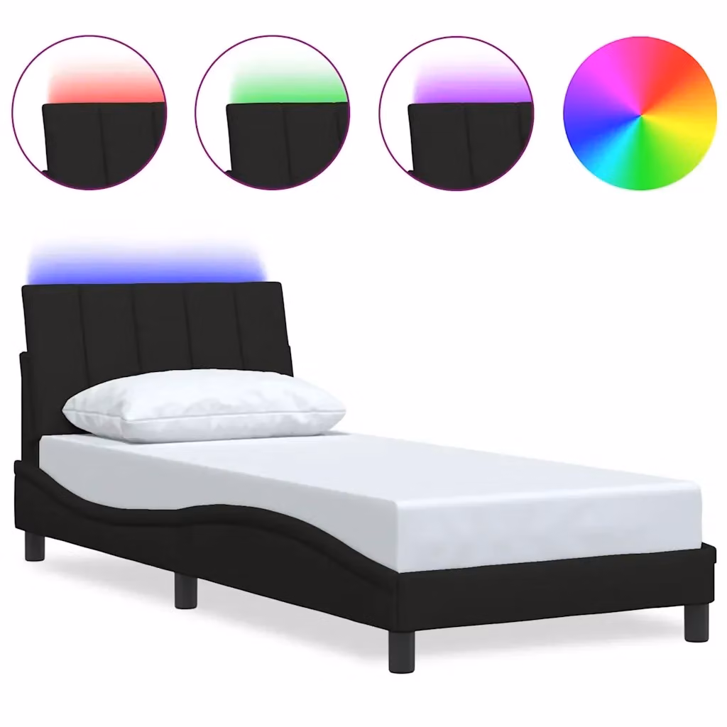 Letto Hanko vidaXL Nero con Cassetti, Illuminazione Sotto il Letto e Porta USB, L/P/H: 80 x 200 cm – 2