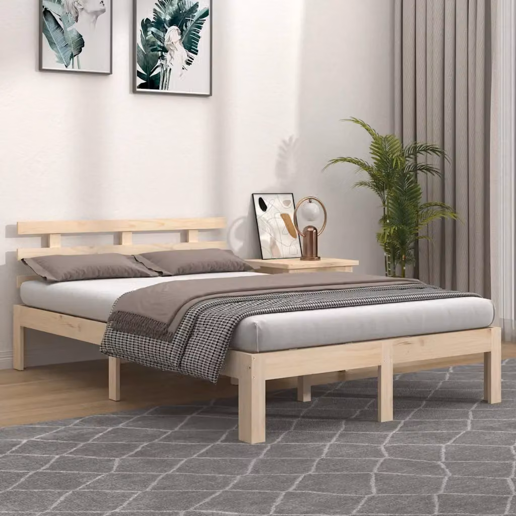 vidaXL Giroletto King Size in Legno di Pino Massello con Doghe Fisse L/P: 150 x 200 cm