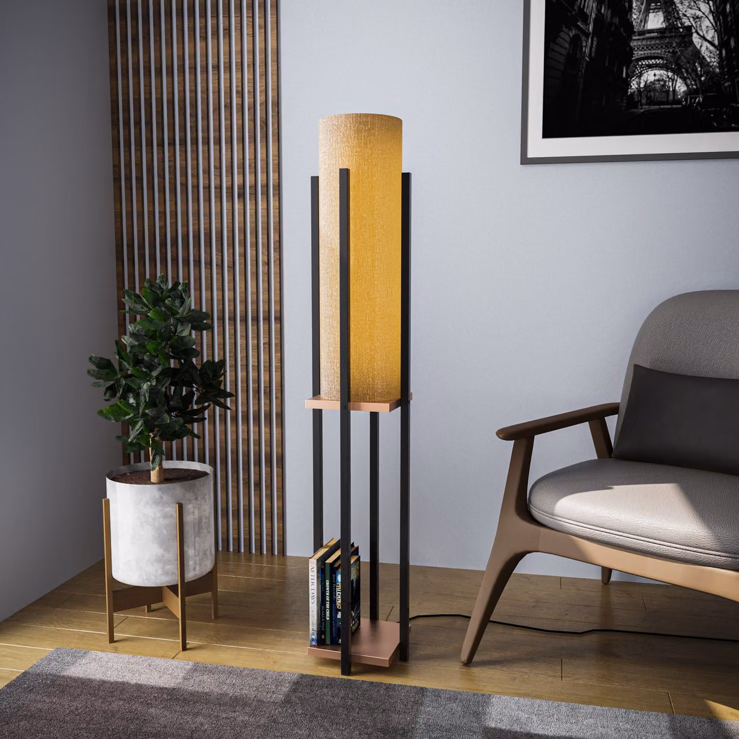 Opviq, Lampada da scaffale - 8128, Lampada da terra, CORPO IN METALLO, nero, 25 x 25 x 130 cm