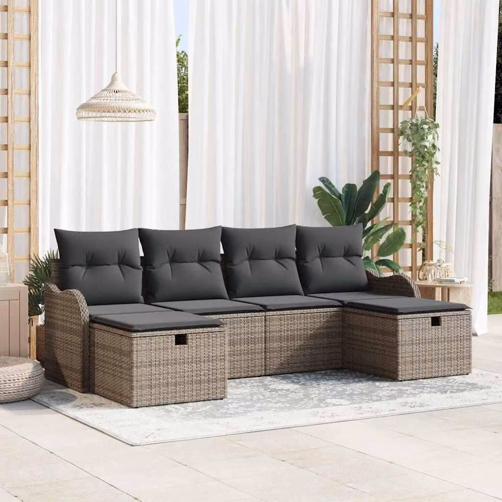 Maison Exclusive - Set da giardino composto da 6 pezzi, divano, colore grigio, realizzato in rattan sintetico