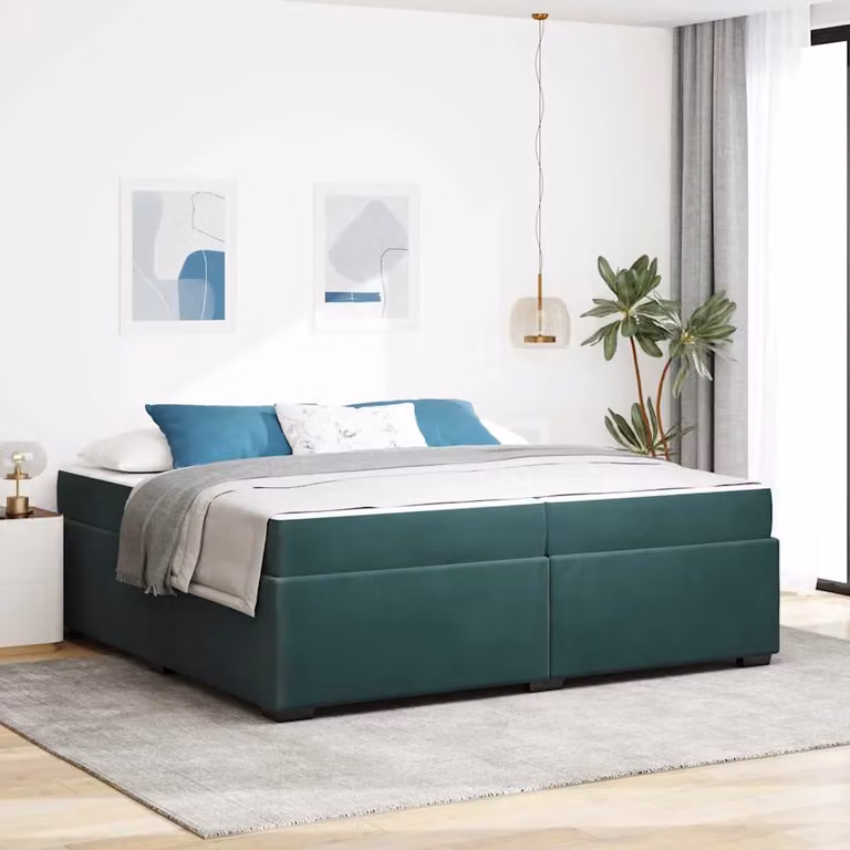 Struttura del letto vidaXL in tessuto verde scuro con base in legno e design moderno L/P: 200 x 200 cm