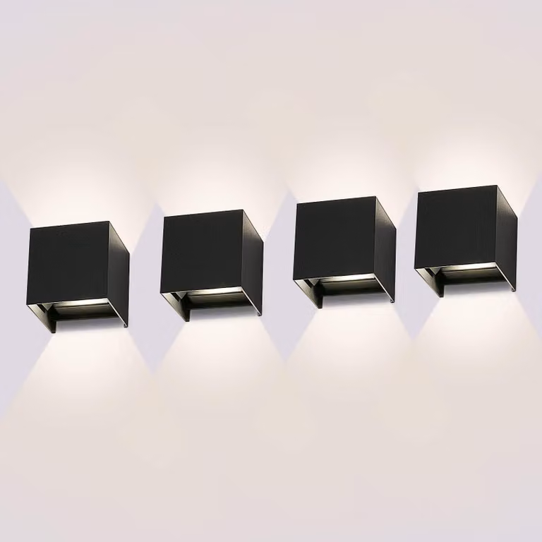 Lampada a LED da parete, set da 4, 12 W, 4000 K, grado di protezione IP65, alluminio, colore nero