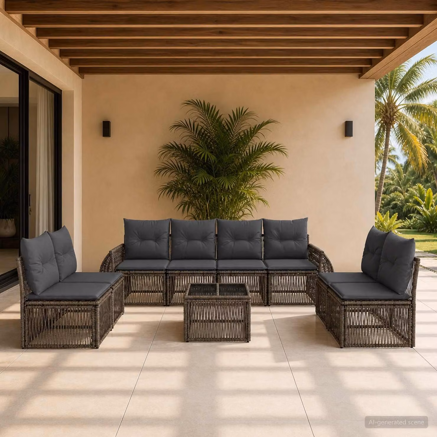 Maison Exclusive - Set da giardino composto da 9 pezzi. Divano e poltrone in rattan sintetico, colore grigio e grigio scuro