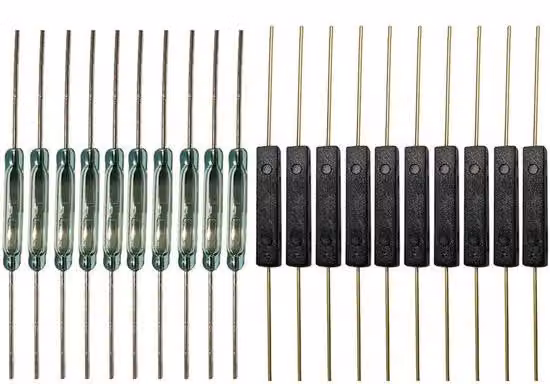 Interruttori magnetici a lamella - Confezione da 10 pezzi - Dimensioni: 2,5 mm x 14 mm e 2 mm x 14 mm - Piccoli interruttori