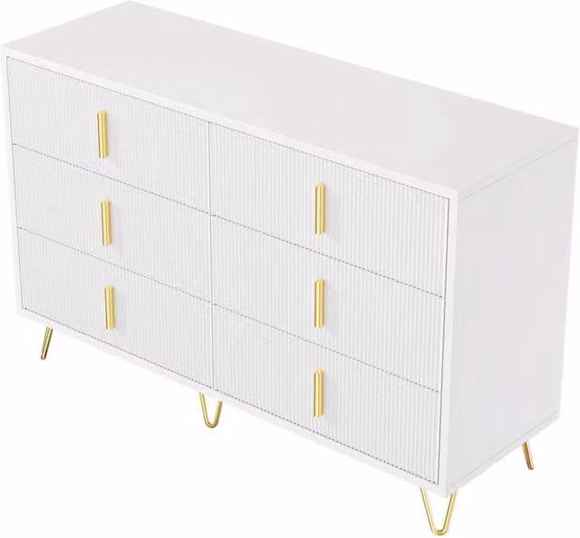 Sideboard bianco e oro 120x77x40 cm con 6 cassetti e design moderno