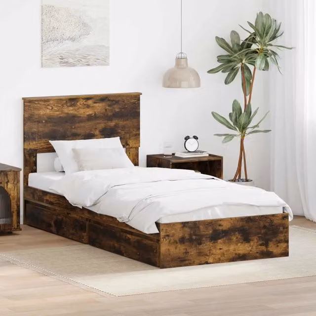 Letto con contenitore e cassetto moderno vidaXL in rovere fumé marrone L/P/H: 190 x 90 x 93 cm