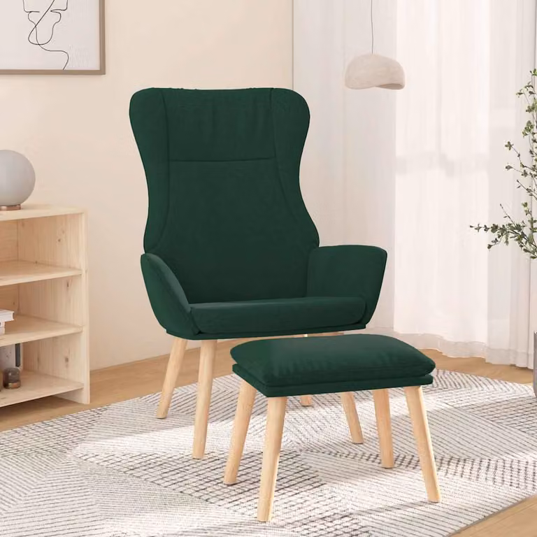 vidaXL Poltrona Relax con Poggiapiedi Verde in Tessuto e Struttura in Metallo e Legno
