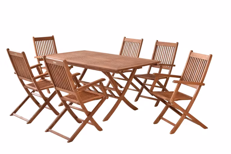 Merxx Set Rio 7 pezzi, 6 poltrone Rio, 1 tavolo pieghevole allungabile, 110 (160) x 90 cm