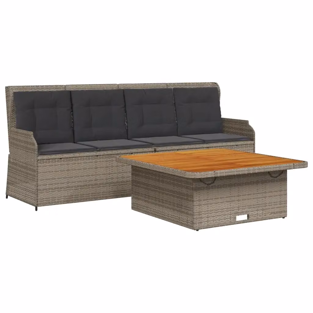 Set da giardino vidaXL composto da un divano a 3 posti, un divano a 2 posti e un tavolino da caffè in rattan con cuscini grigi e struttura in acciaio verniciato a polvere – 2