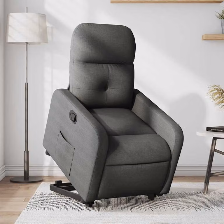 vidaXL Poltrona Alzapersona Reclinabile Grigia con Assistenza Elettrica e Braccioli in Tessuto