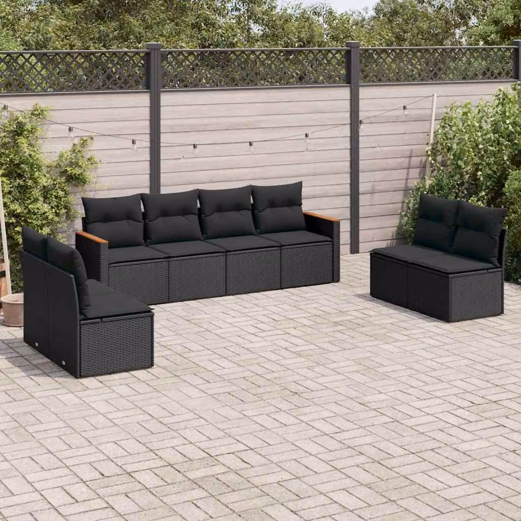 Set di divani da giardino vidaXL in polyrattan nero con 8 cuscini imbottiti e coperture rimovibili – 1