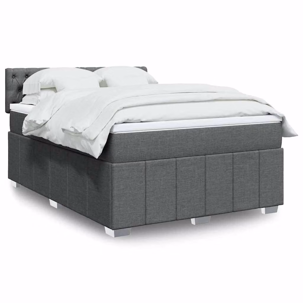 vidaXL Giroletto a Molle con Materasso Ibrido in Tessuto Grigio e Bianco L/P/H: 140 x 190 cm