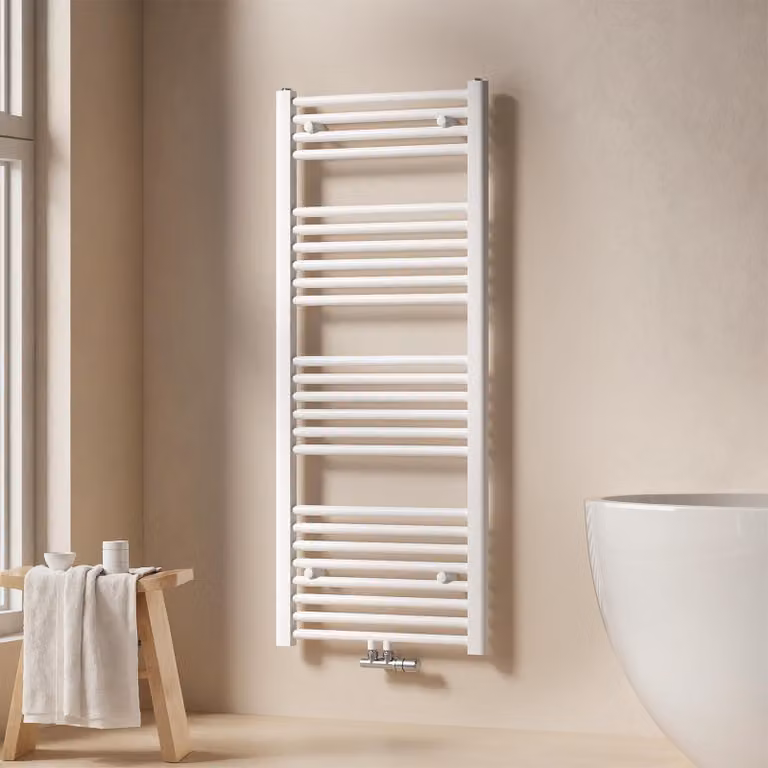 EMKE Radiatore da bagno Asciugamano Scaldasalviette 50x120cm 513 Watt Bianco Radiatore da bagno Attacco centrale senza elemento riscaldante