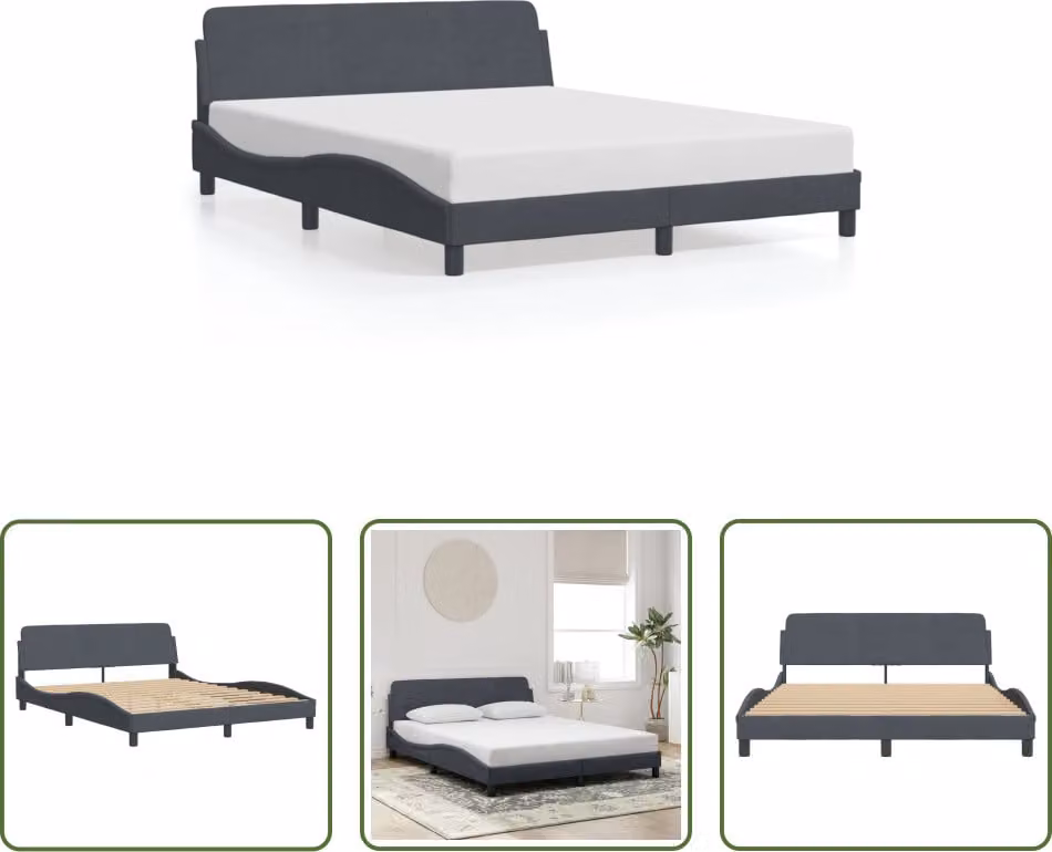 The Living Store Struttura letto con testiera grigio scuro 160x200 cm in velluto